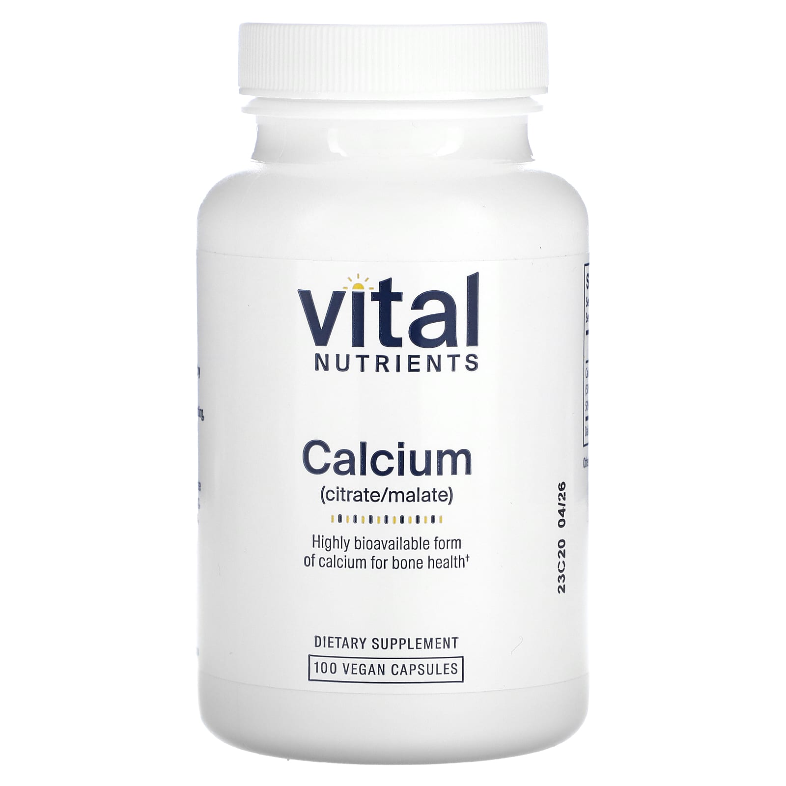 Vital Nutrients, Calcium (Citrate/Malate), 100 Vegan Capsules UPC 693465301111 | HiLife Vitamins